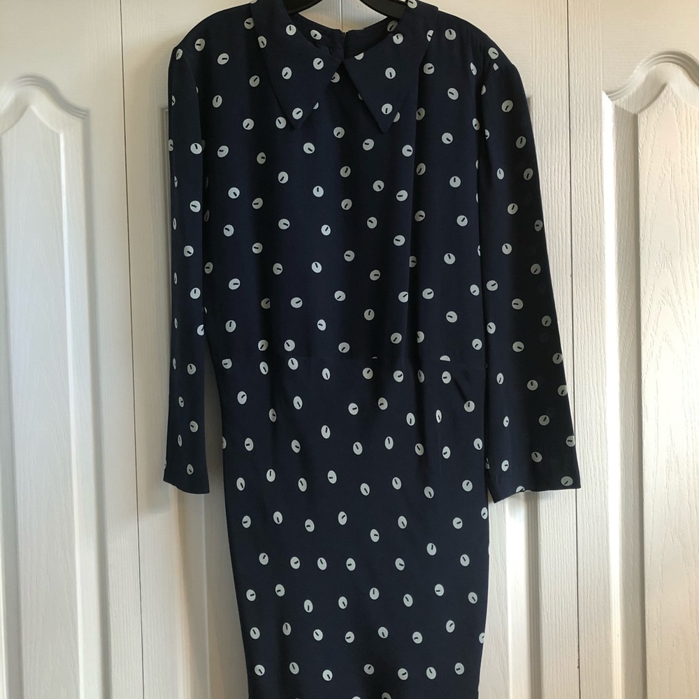 Giorgio Armani navy polka dot silk dress